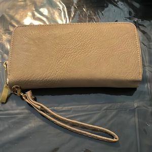 New tan double zipper wallet